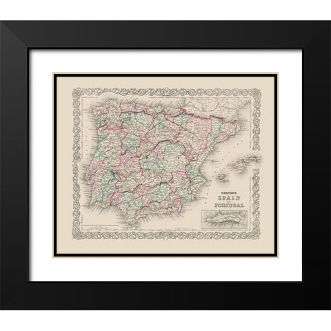Spain Portugal - Colton 1886 Black Modern Wood Framed Art Print with Double Matting by Colton