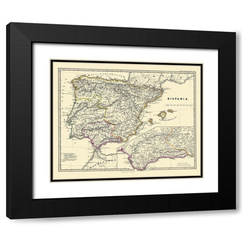 Hispania Iberian Peninsula - Perthes 1865 Black Modern Wood Framed Art Print with Double Matting by Perthes