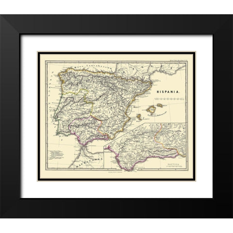 Hispania Iberian Peninsula - Perthes 1865 Black Modern Wood Framed Art Print with Double Matting by Perthes