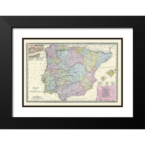 Spain Portugal - Rand McNally 1889 Black Modern Wood Framed Art Print with Double Matting by Rand McNally