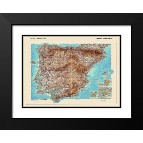 Spain Portugal - Di Agostini 1952 Black Modern Wood Framed Art Print with Double Matting by Di Agostini