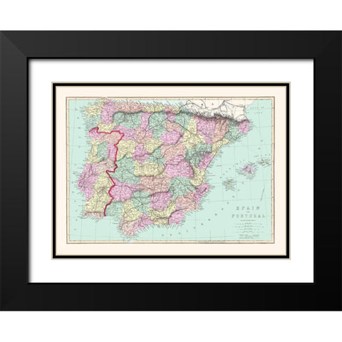 Spain Portugal - Williams 1873 Black Modern Wood Framed Art Print with Double Matting by Williams