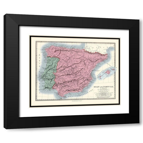 Spain Portugal - Stanford 1865 Black Modern Wood Framed Art Print with Double Matting by Stanford