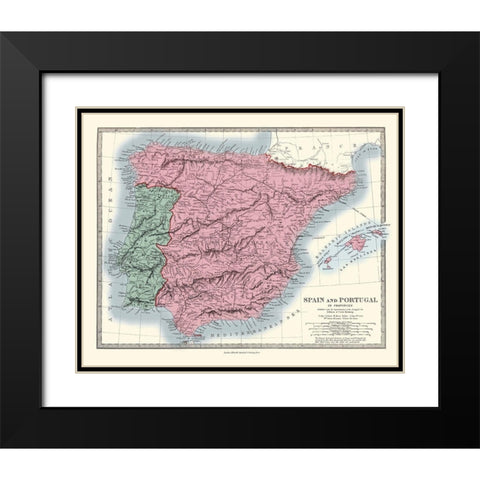Spain Portugal - Stanford 1865 Black Modern Wood Framed Art Print with Double Matting by Stanford