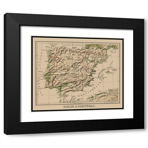 Spain Portugal - Sonnenschein 1880 Black Modern Wood Framed Art Print with Double Matting by Sonnenschein