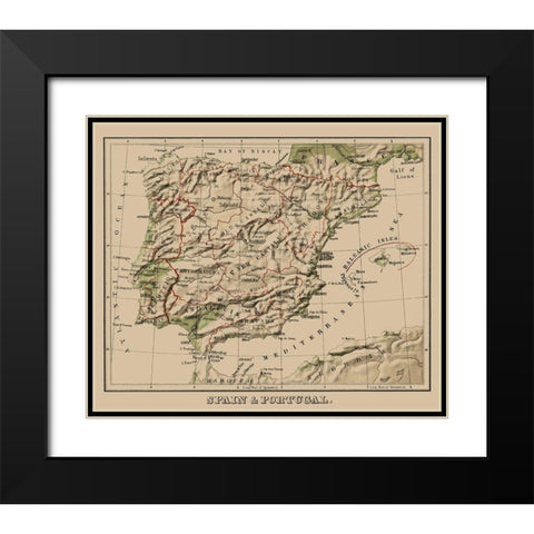 Spain Portugal - Sonnenschein 1880 Black Modern Wood Framed Art Print with Double Matting by Sonnenschein