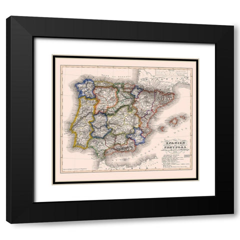 Spain Portugal - Perthes 1834 Black Modern Wood Framed Art Print with Double Matting by Perthes