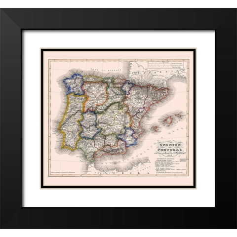 Spain Portugal - Perthes 1834 Black Modern Wood Framed Art Print with Double Matting by Perthes