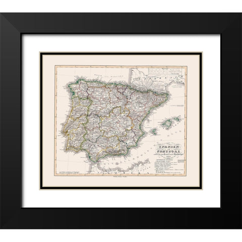 Spain Portugal - Perthes 1834 Black Modern Wood Framed Art Print with Double Matting by Perthes