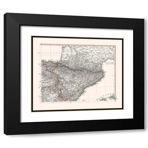 Northeast Spain - Perthes 1850 Black Modern Wood Framed Art Print with Double Matting by Perthes