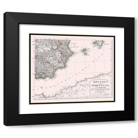 Southeast Spain Portugal - Perthes 1850 Black Modern Wood Framed Art Print with Double Matting by Perthes