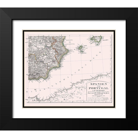 Southeast Spain Portugal - Perthes 1850 Black Modern Wood Framed Art Print with Double Matting by Perthes
