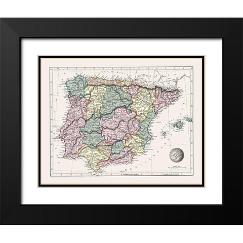 Spain Portugal - Arrowsmith 1825 Black Modern Wood Framed Art Print with Double Matting by Arrowsmith