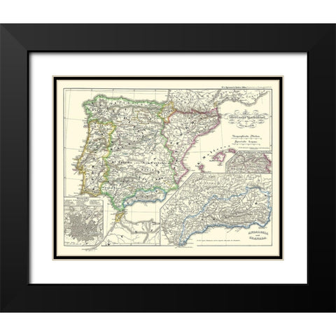 Spain Portugal - Perthes 1854 Black Modern Wood Framed Art Print with Double Matting by Perthes