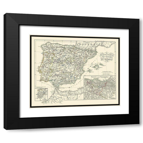 Spain Portugal - Perthes 1854 Black Modern Wood Framed Art Print with Double Matting by Perthes