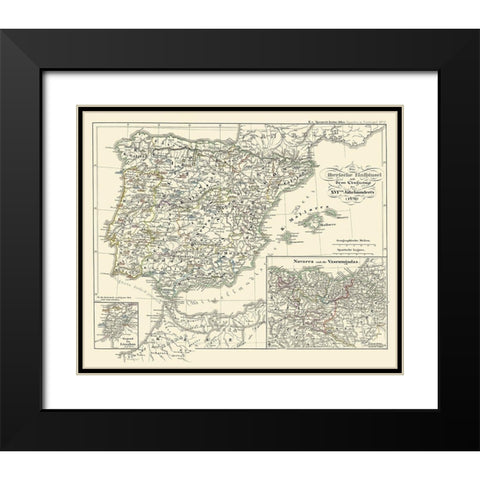 Spain Portugal - Perthes 1854 Black Modern Wood Framed Art Print with Double Matting by Perthes