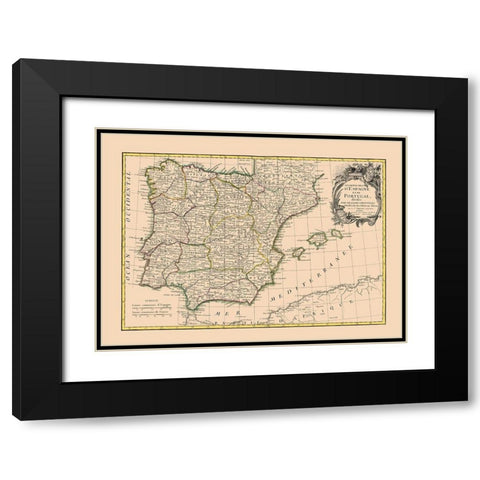 Spain Portugal - Lattre 1760 Black Modern Wood Framed Art Print with Double Matting by Lattre