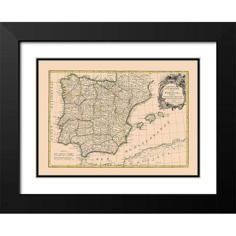 Spain Portugal - Lattre 1760 Black Modern Wood Framed Art Print with Double Matting by Lattre