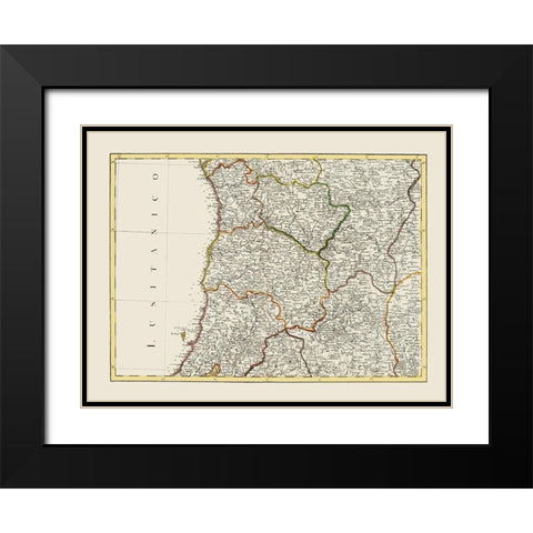 Spain Portugal - Lattre 1780 Black Modern Wood Framed Art Print with Double Matting by Lattre