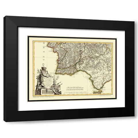Spain Portugal - Lattre 1780 Black Modern Wood Framed Art Print with Double Matting by Lattre