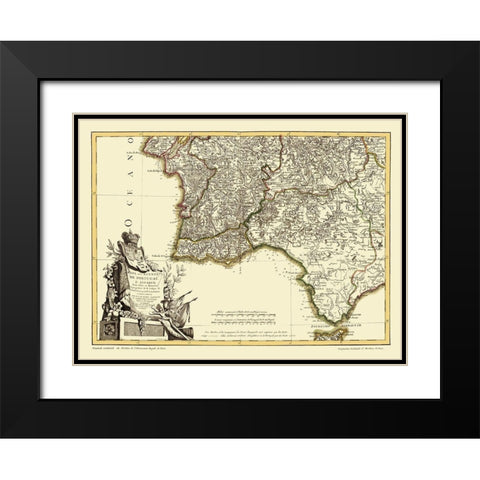 Spain Portugal - Lattre 1780 Black Modern Wood Framed Art Print with Double Matting by Lattre