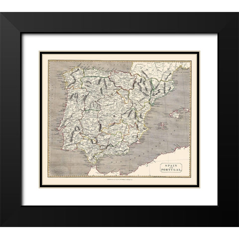 Spain Portugal - Kirkwood 1817 Black Modern Wood Framed Art Print with Double Matting by Kirkwood