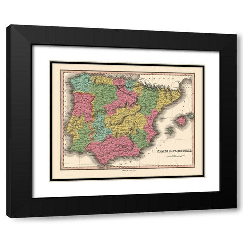 Spain Portugal - Finley 1832 Black Modern Wood Framed Art Print with Double Matting by Finley