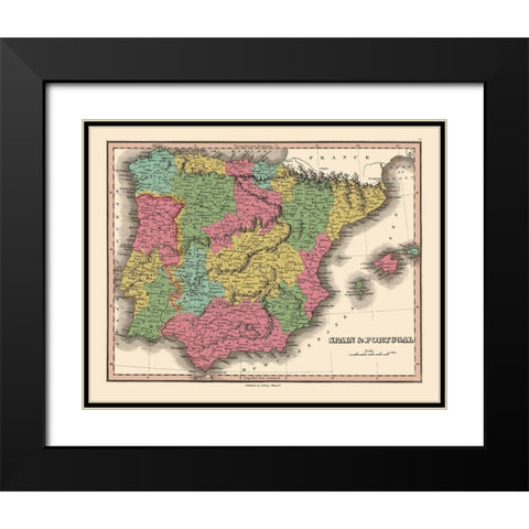 Spain Portugal - Finley 1832 Black Modern Wood Framed Art Print with Double Matting by Finley