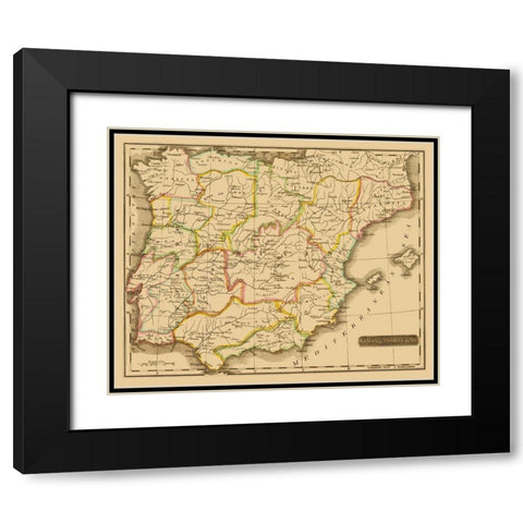 Spain Portugal - Carey 1825 Black Modern Wood Framed Art Print with Double Matting by Carey