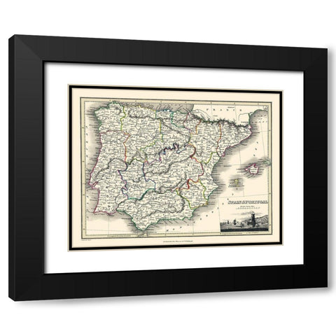 Spain Portugal - Thomson 1836 Black Modern Wood Framed Art Print with Double Matting by Thomson
