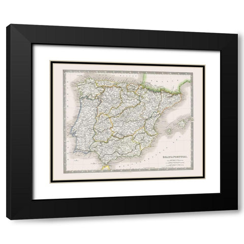 Spain Portugal - Dower 1844 Black Modern Wood Framed Art Print with Double Matting by Dower