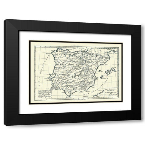 Spain Portugal - Bonne 1780 Black Modern Wood Framed Art Print with Double Matting by Bonne