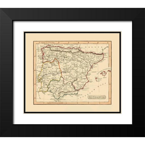 Spain Portugal - Thomas 1835 Black Modern Wood Framed Art Print with Double Matting by Thomas