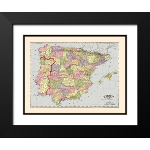 Spain Portugal - Rand McNally 1897 Black Modern Wood Framed Art Print with Double Matting by Rand McNally