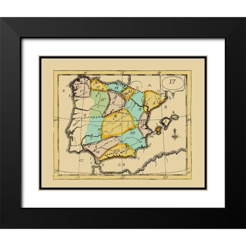 Spain Portugal - Bruyset 1784 Black Modern Wood Framed Art Print with Double Matting by Bruyset