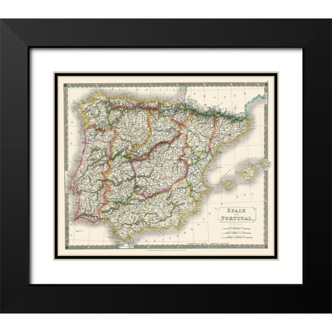 Spain Portugal - Hall 1828 Black Modern Wood Framed Art Print with Double Matting by Hall