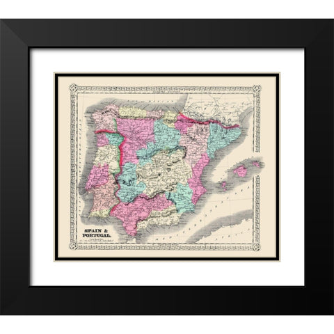 Spain Portugal - Schonberg 1865 Black Modern Wood Framed Art Print with Double Matting by Schonberg