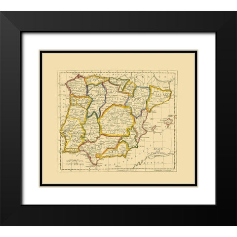 Spain Portugal - Seaman 1821 Black Modern Wood Framed Art Print with Double Matting by Seaman