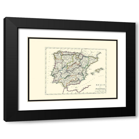Spain Portugal - Carey 1814 Black Modern Wood Framed Art Print with Double Matting by Carey