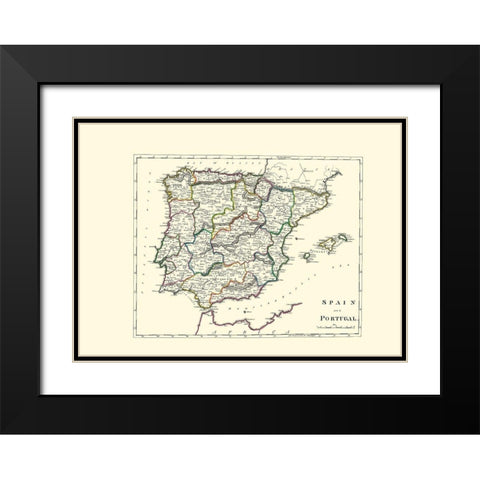 Spain Portugal - Carey 1814 Black Modern Wood Framed Art Print with Double Matting by Carey
