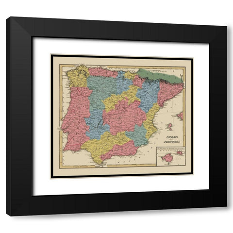 Spain Portugal - Lucas 1823 Black Modern Wood Framed Art Print with Double Matting by Lucas