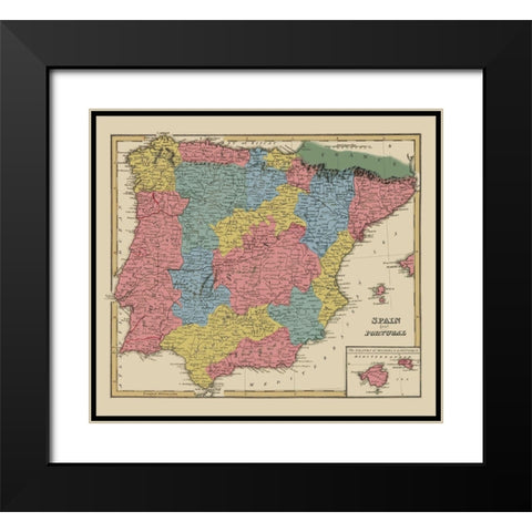 Spain Portugal - Lucas 1823 Black Modern Wood Framed Art Print with Double Matting by Lucas