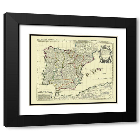 Spain Portugal - Covens 1742 Black Modern Wood Framed Art Print with Double Matting by Covens