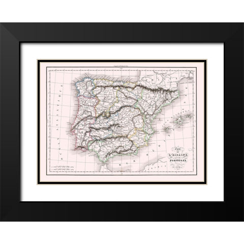 Spain Portugal - Delamarche 1847 Black Modern Wood Framed Art Print with Double Matting by Delamarche