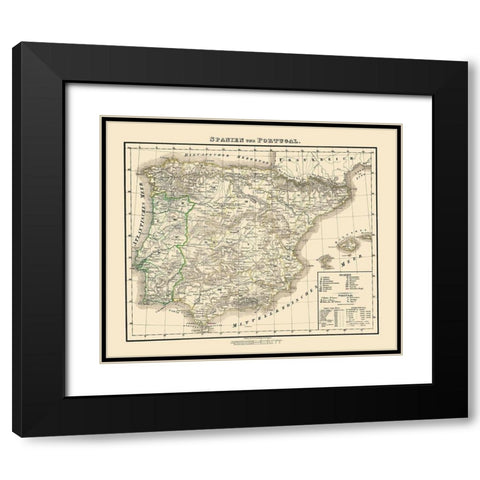 Spain Portugal - Flemming 1855 Black Modern Wood Framed Art Print with Double Matting by Flemming