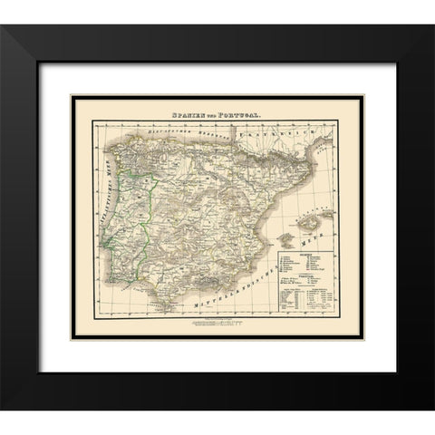 Spain Portugal - Flemming 1855 Black Modern Wood Framed Art Print with Double Matting by Flemming