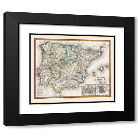 Spain Portugal - Meyer 1843 Black Modern Wood Framed Art Print with Double Matting by Meyer