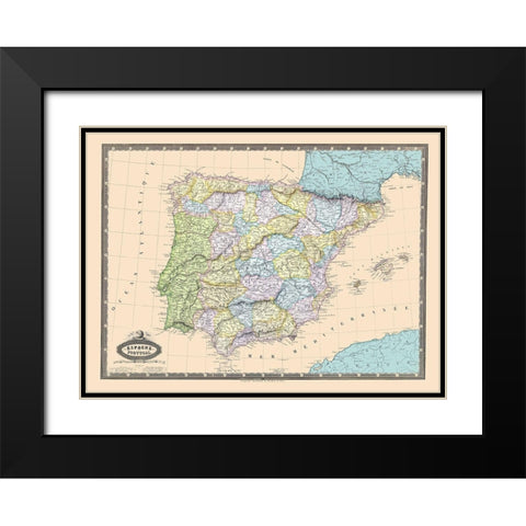 Spain Portugal - Garnier 1862 Black Modern Wood Framed Art Print with Double Matting by Garnier