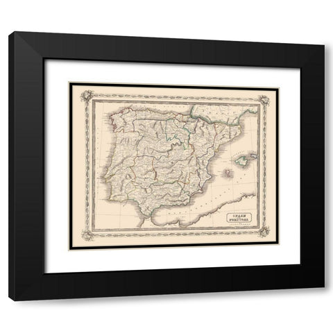 Spain Portugal - Lothian 1848 Black Modern Wood Framed Art Print with Double Matting by Lothian
