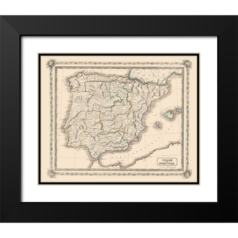Spain Portugal - Lothian 1848 Black Modern Wood Framed Art Print with Double Matting by Lothian
